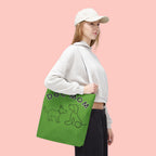 Dog Mom Tote Bag — Green All-Over-Print Cute Line-Drawing Dogs