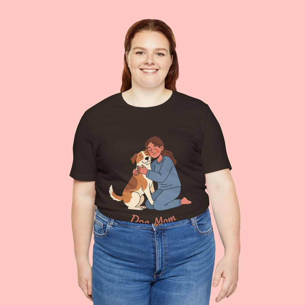 Dog Mom T‑Shirt — Cute Woman Hugging Dog Graphic Tee