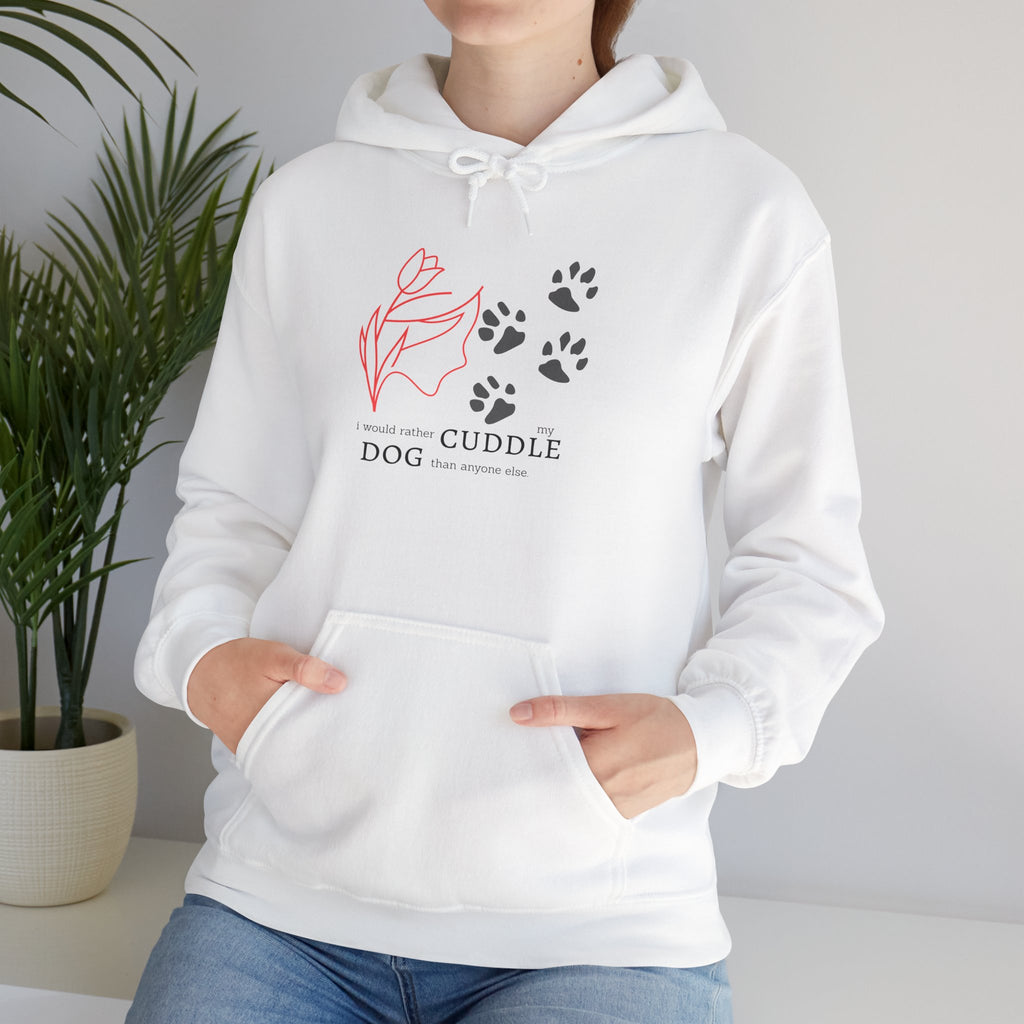 Dog Cuddle Hoodie – Minimal Paw Print & Script Pet Lover Sweatshirt