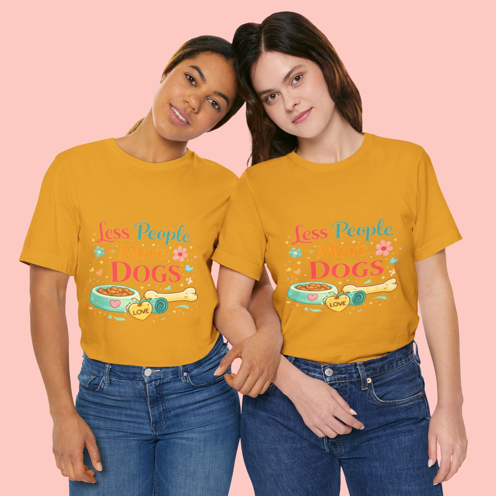 Less People More Dogs T-Shirt – Cute Dog Bowl & Bone Graphic Tee