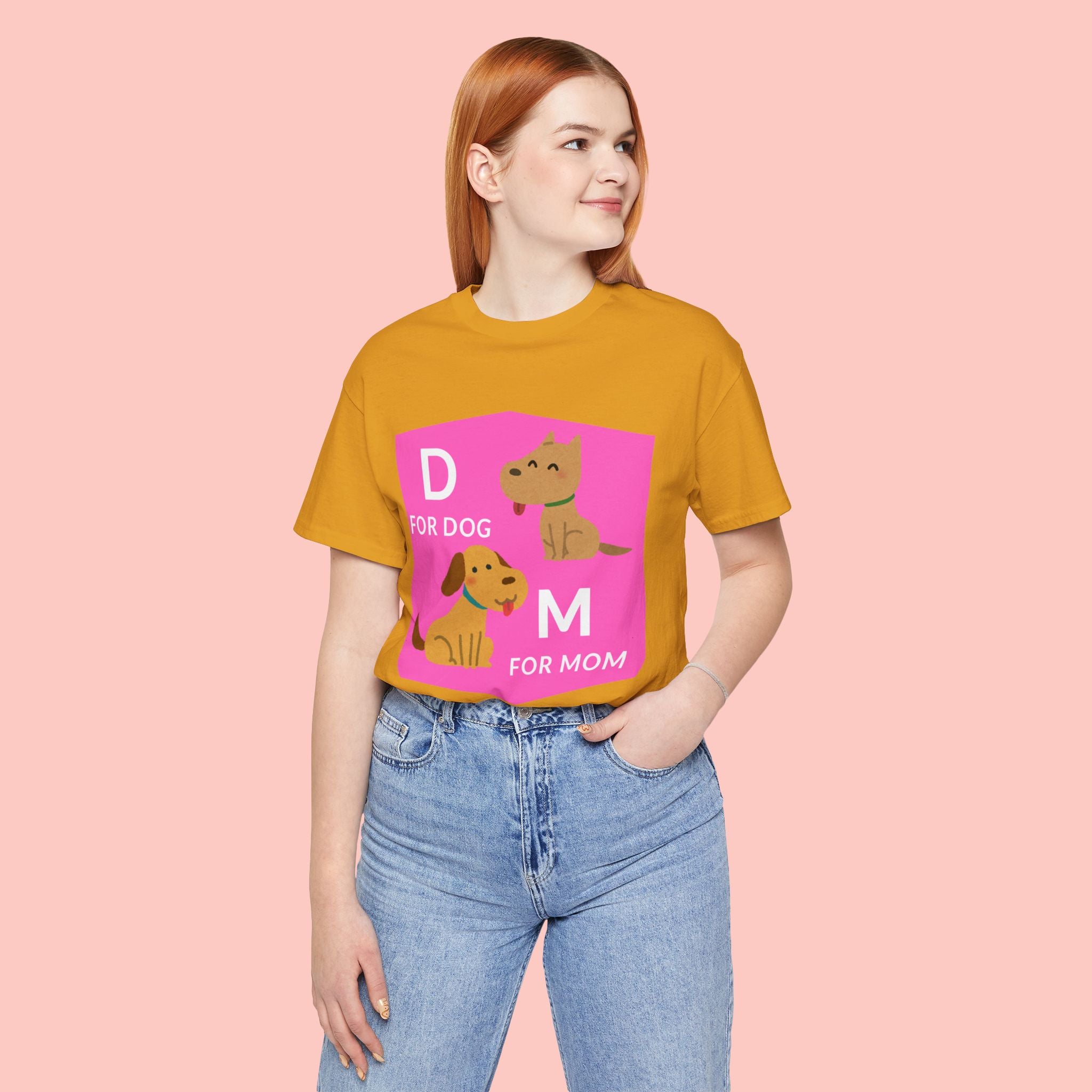 Dog Mom T-Shirt — Cute Pink "D for Dog, M for Mom" Graphic Tee