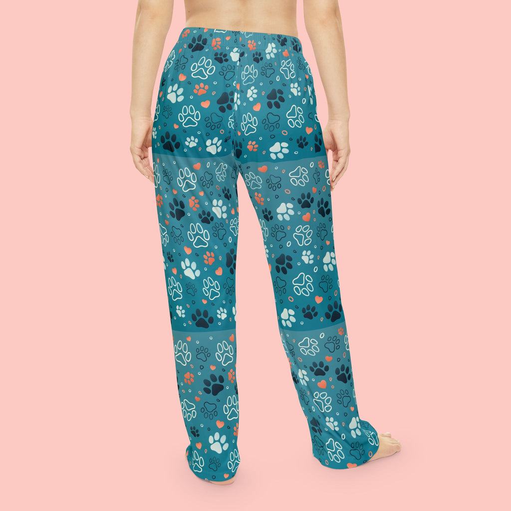 Women's Pajama Pants - Teal Paw Print All-Over-Print Lounge Pajamas