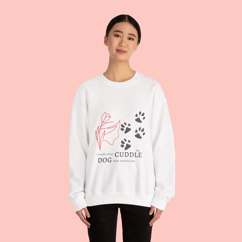 Dog Cuddle Crewneck Sweatshirt – Paw Print & Floral Cozy Pullover