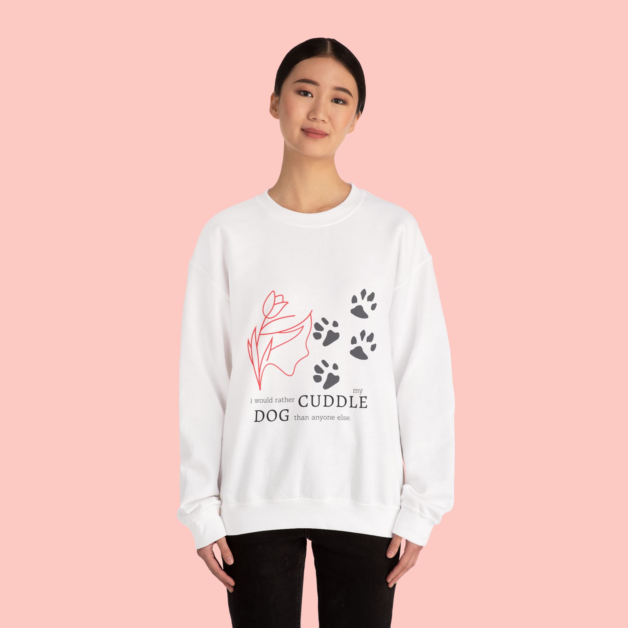 Dog Cuddle Crewneck Sweatshirt – Paw Print & Floral Cozy Pullover