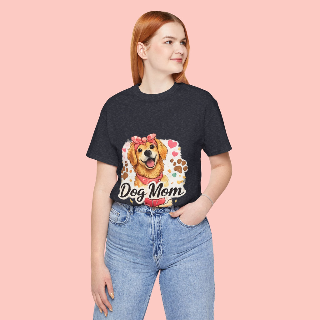 Dog Mom T-Shirt – Cute Golden Retriever Design with Hearts & Paw Prints