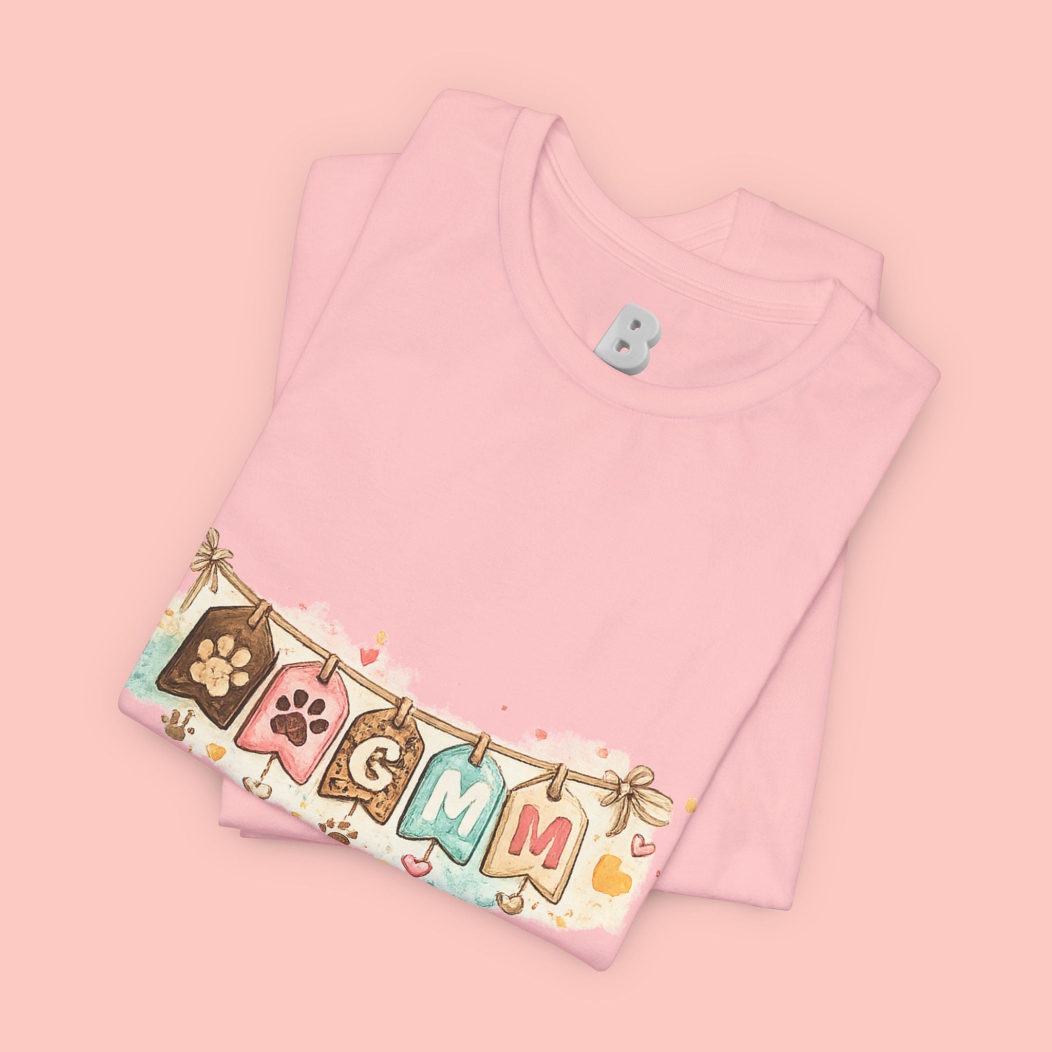 Pet Mom Banner Tee — Cute Paw Print "MOM" Graphic T-Shirt