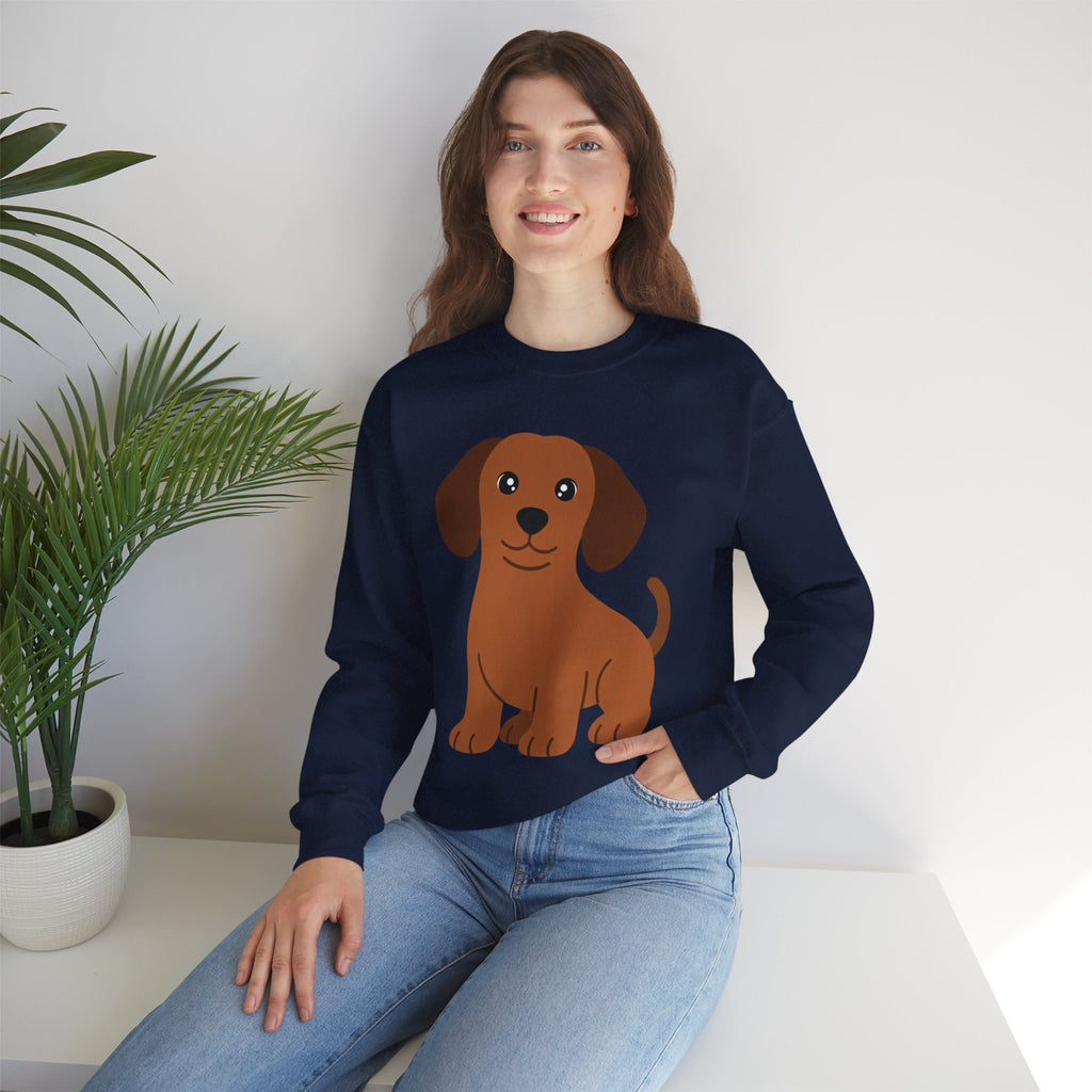Cute Brown Puppy Sweatshirt — Cartoon Dachshund Crewneck for Dog Lovers