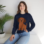 Cute Brown Puppy Sweatshirt — Cartoon Dachshund Crewneck for Dog Lovers