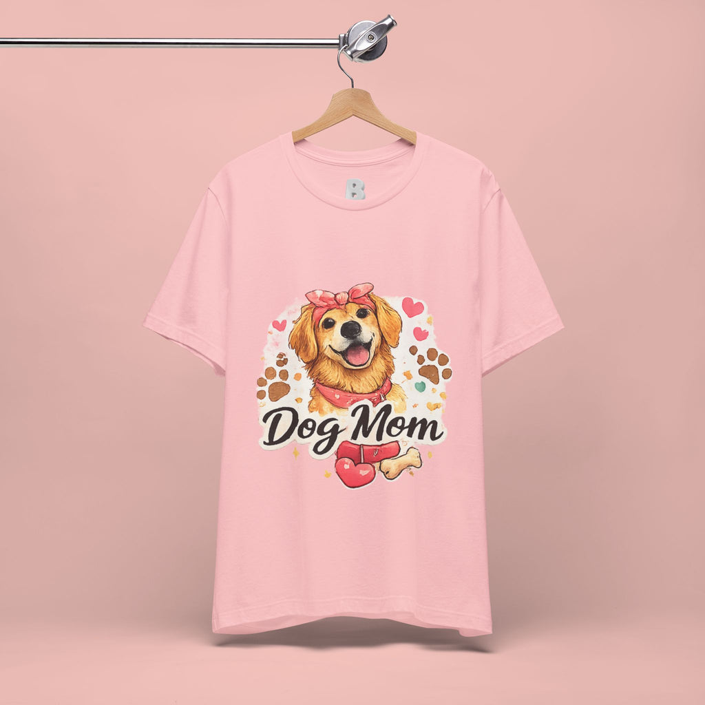 Dog Mom T-Shirt – Cute Golden Retriever Design with Hearts & Paw Prints