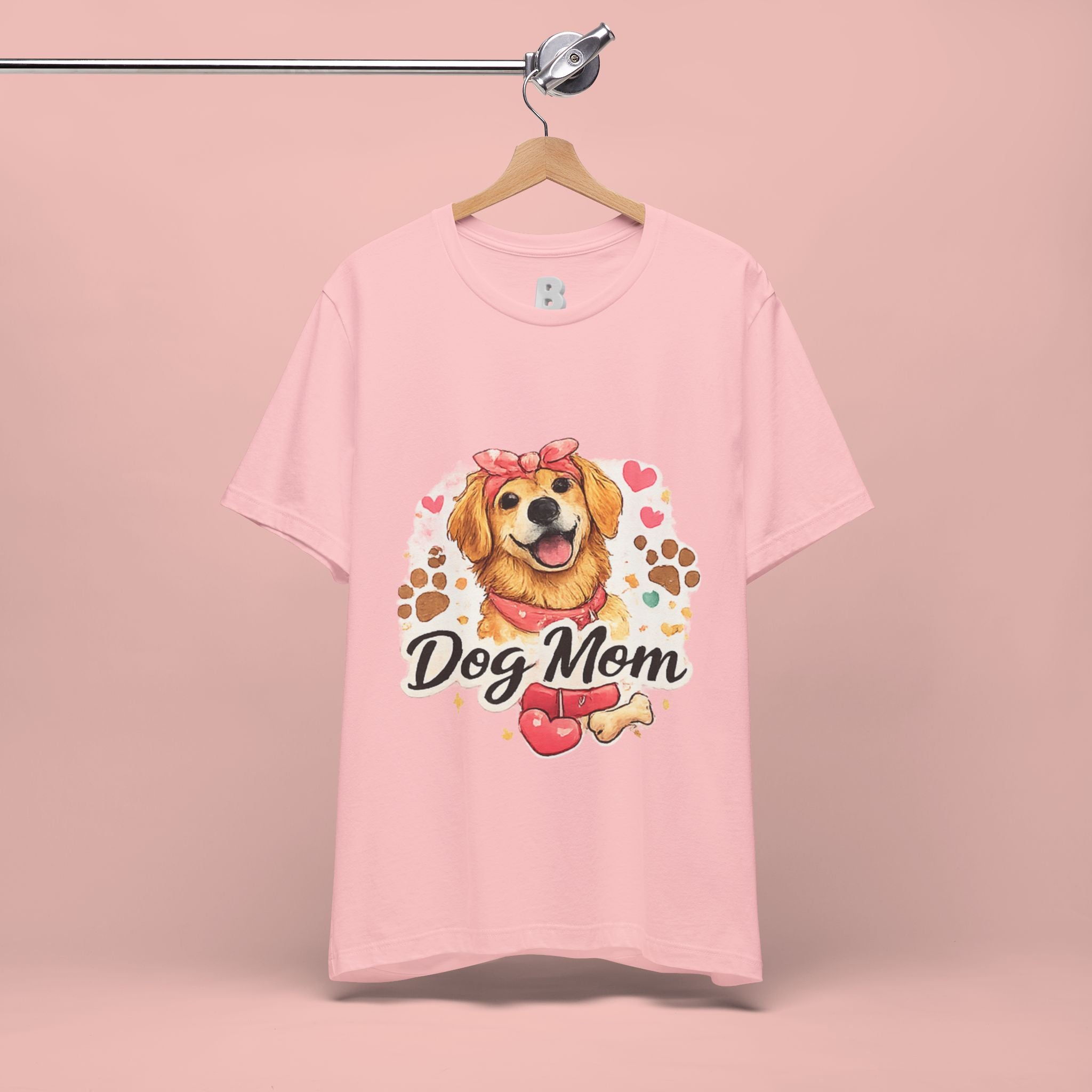 Dog Mom T-Shirt – Cute Golden Retriever Design with Hearts & Paw Prints
