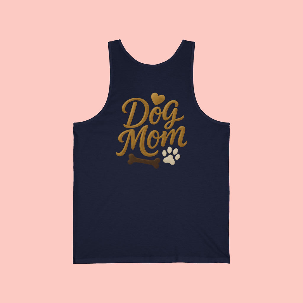 Dog Mom Tank Top - Gold Script with Paw & Bone Design