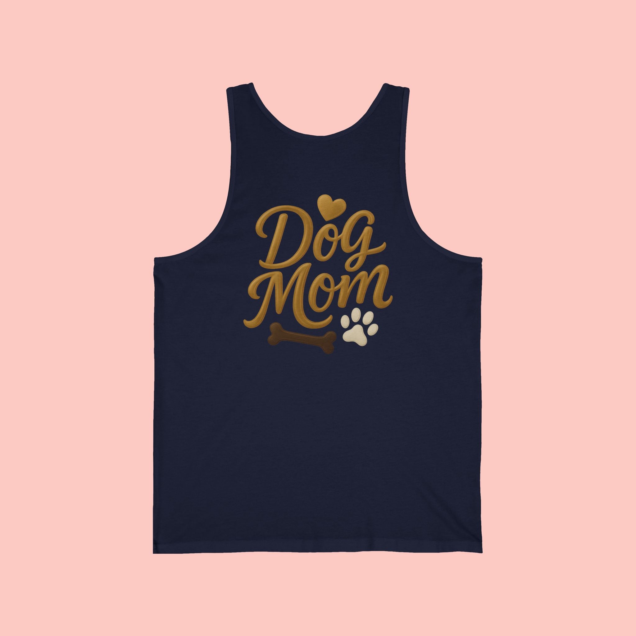 Dog Mom Tank Top - Gold Script with Paw & Bone Design