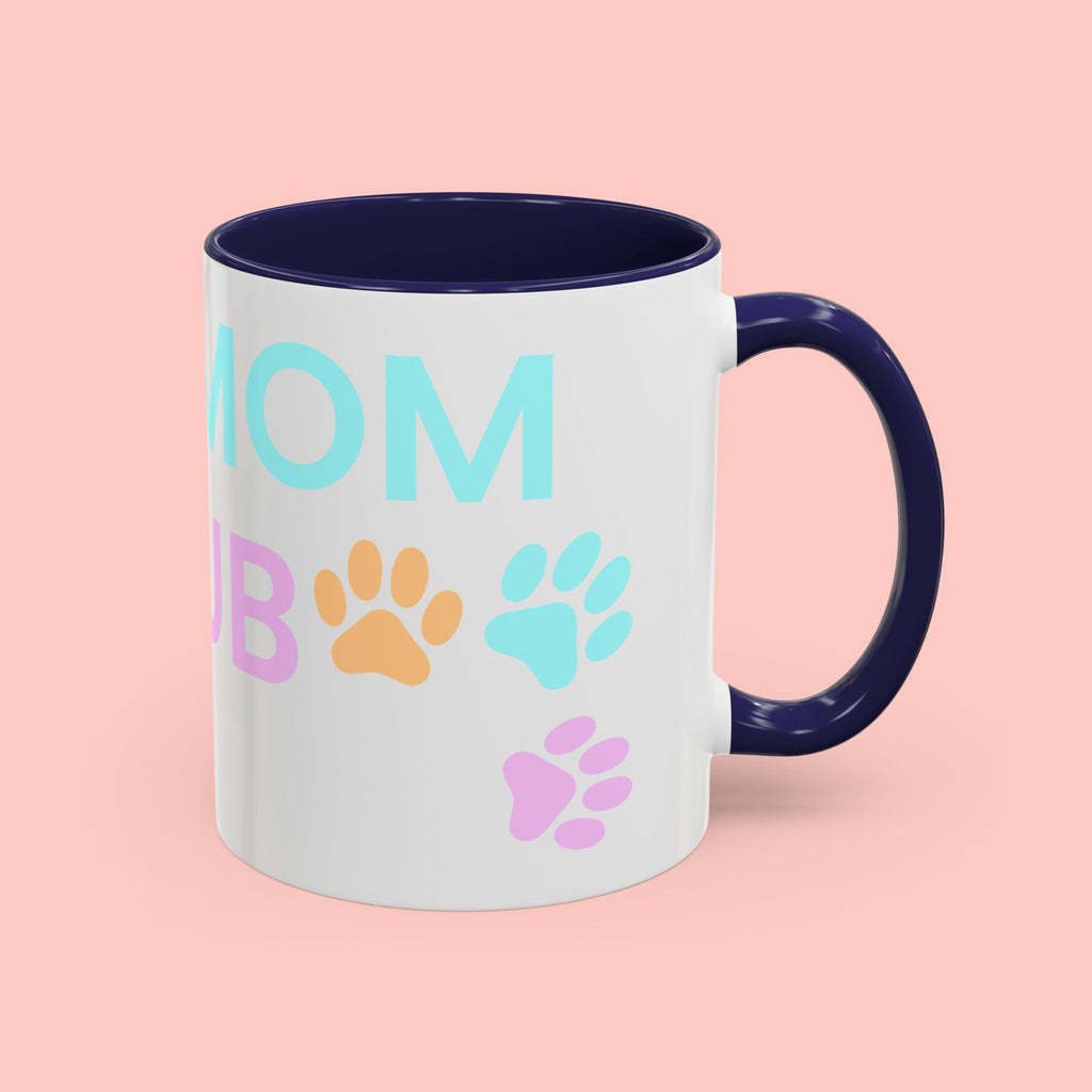 Dog Mom Club Accent Coffee Mug – Colorful Paw Print 11/15oz