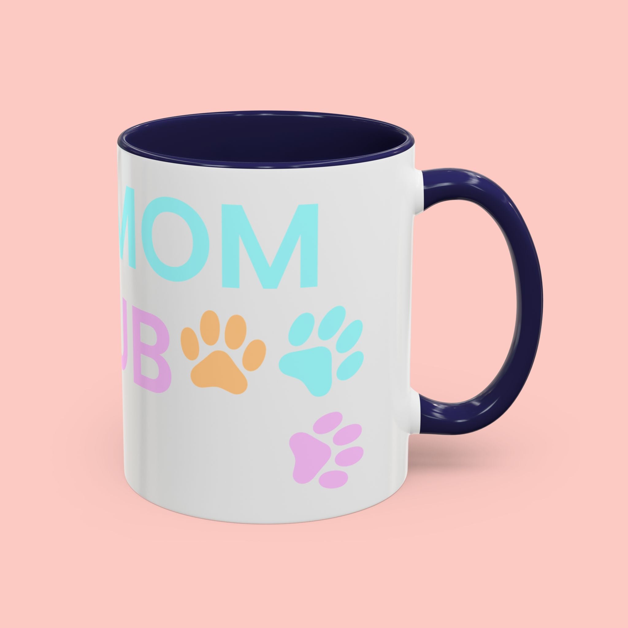 Dog Mom Club Accent Coffee Mug – Colorful Paw Print 11/15oz