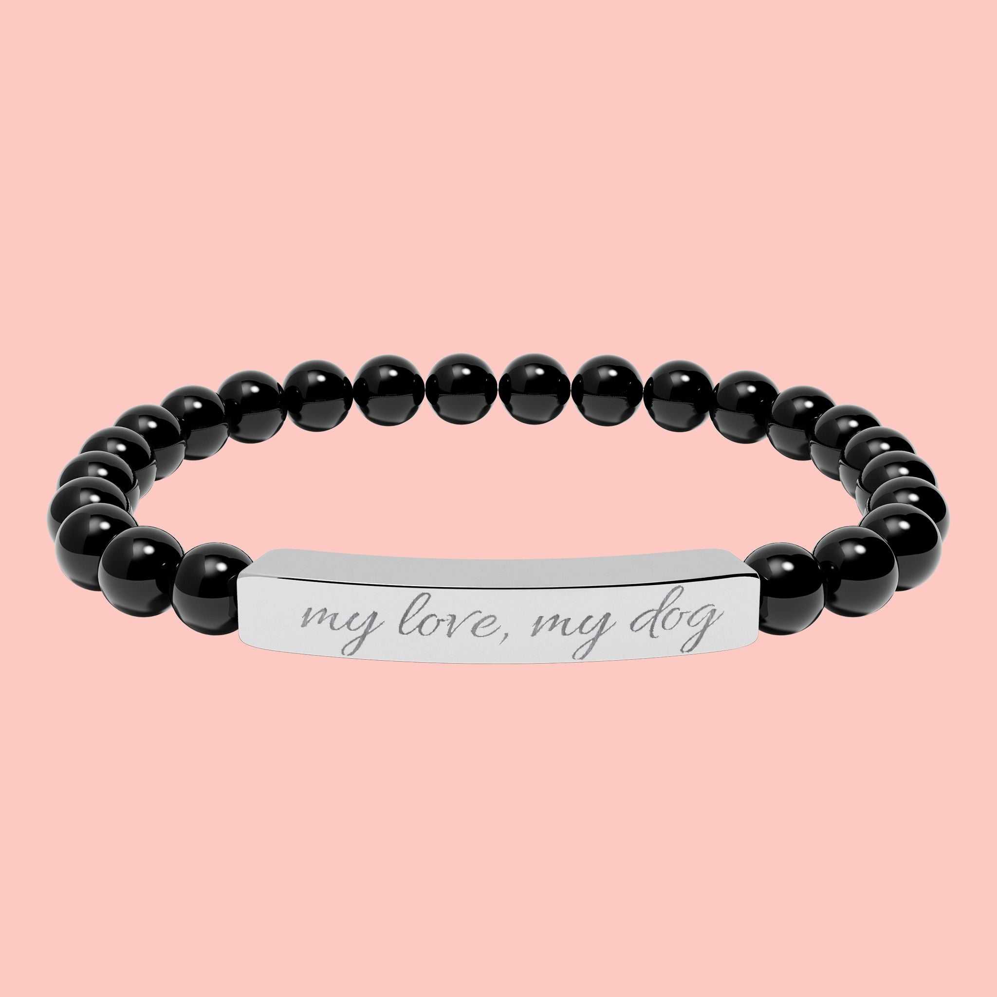 Engraved Natural Stone Stretch Bar Bracelet — Personalized Beaded Healing Jewelry