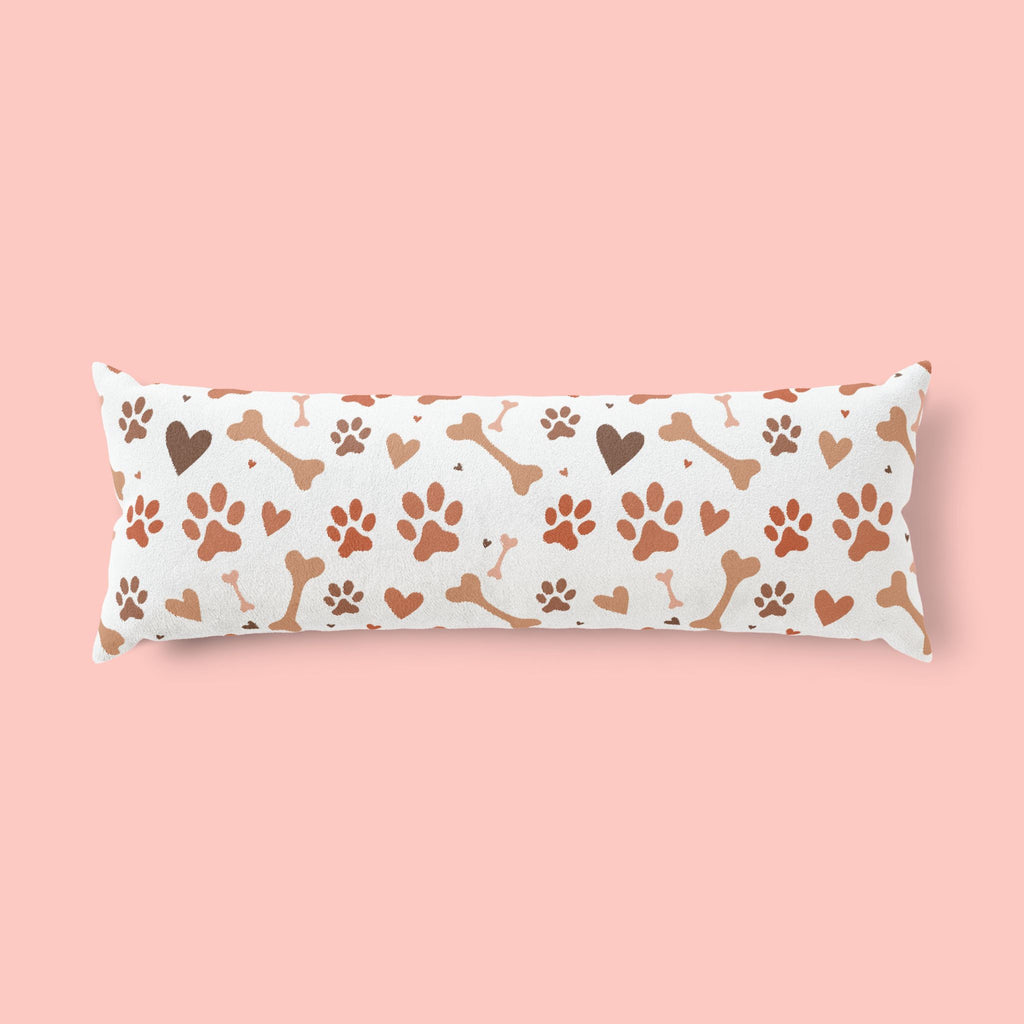 Dog Paw & Bone Pattern Body Pillow — Cute Pet Lover Throw Pillow