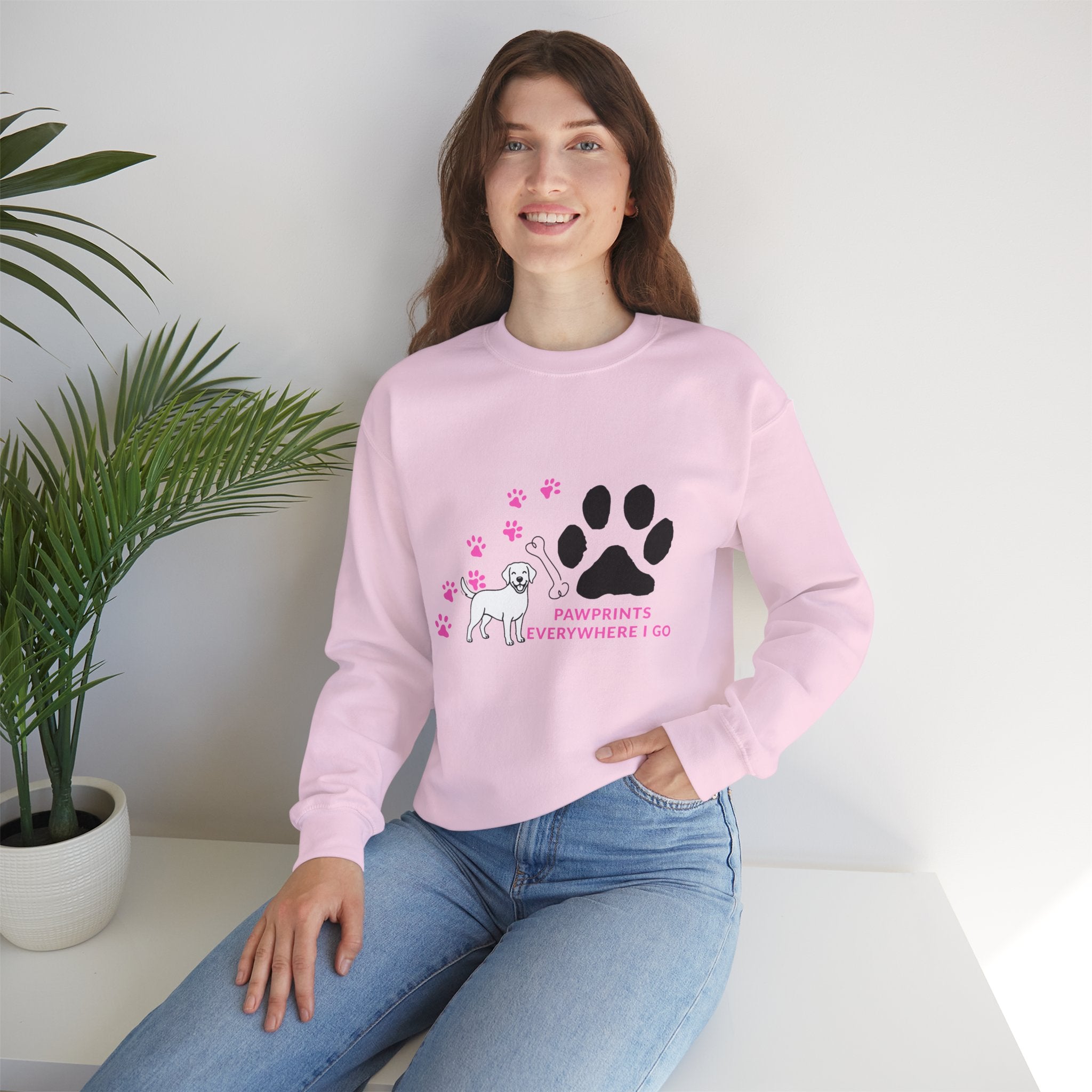 Crewneck Sweatshirt — "Pawprints Everywhere I Go" Dog Lover Graphic