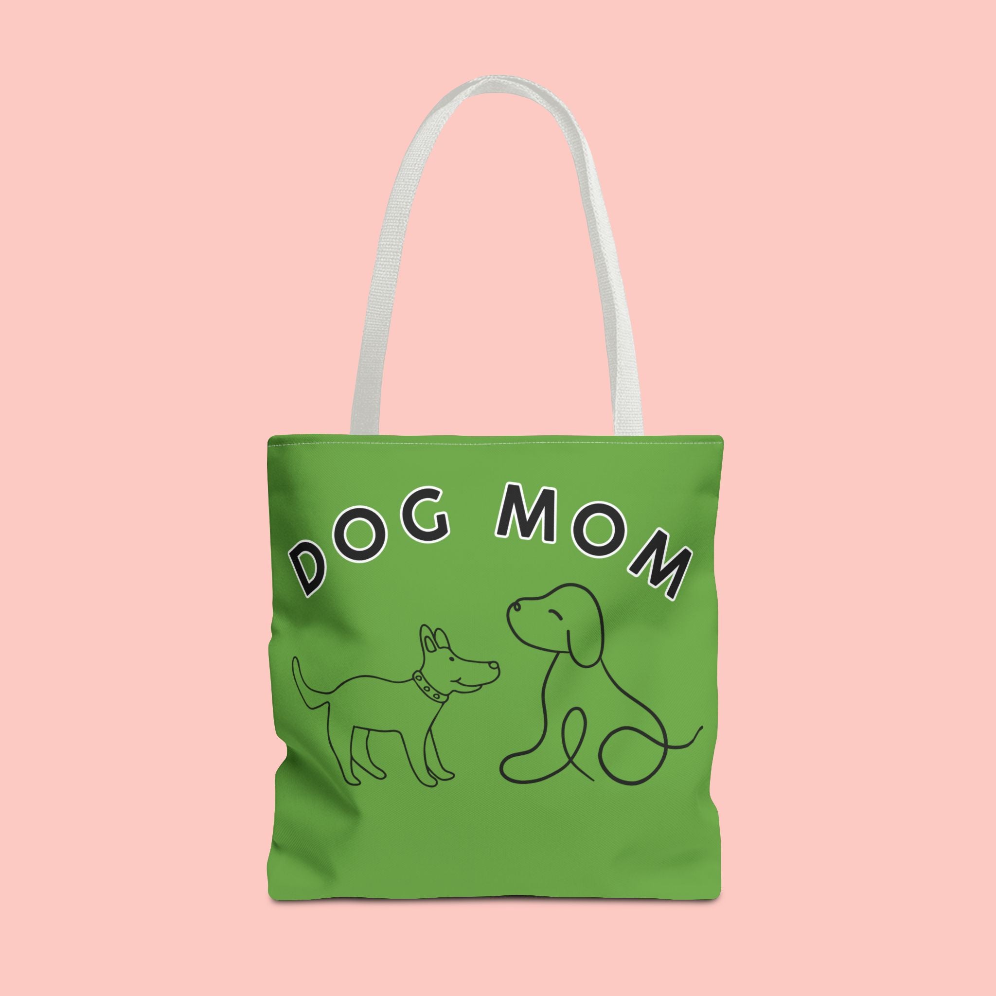 Dog Mom Tote Bag — Green All-Over-Print Cute Line-Drawing Dogs