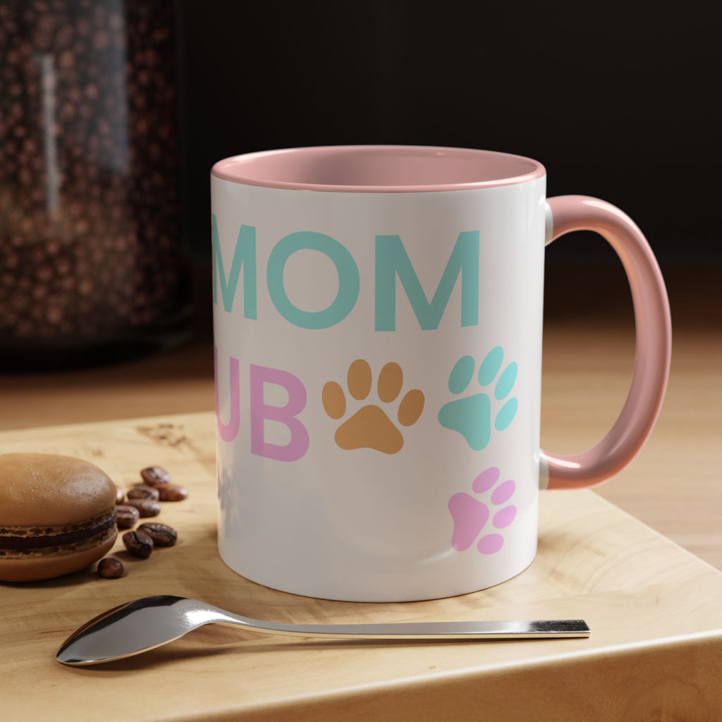 Dog Mom Club Accent Coffee Mug – Colorful Paw Print 11/15oz