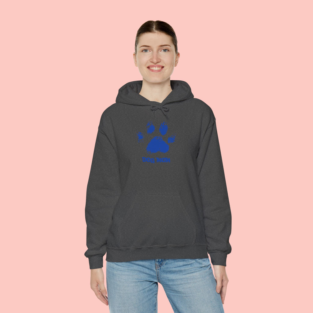 Dog Mom Paw Print Hoodie – Cute Pet Lover Sweatshirt, Blue Paw 'DOG MOM' Design