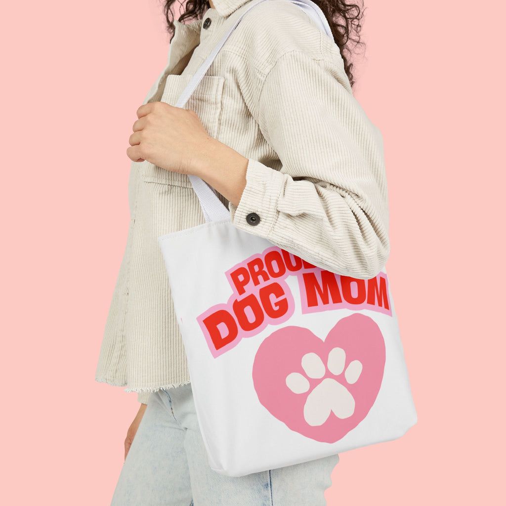 Proud Dog Mom Canvas Tote Bag – Pink Paw Heart Dog Mom Gift