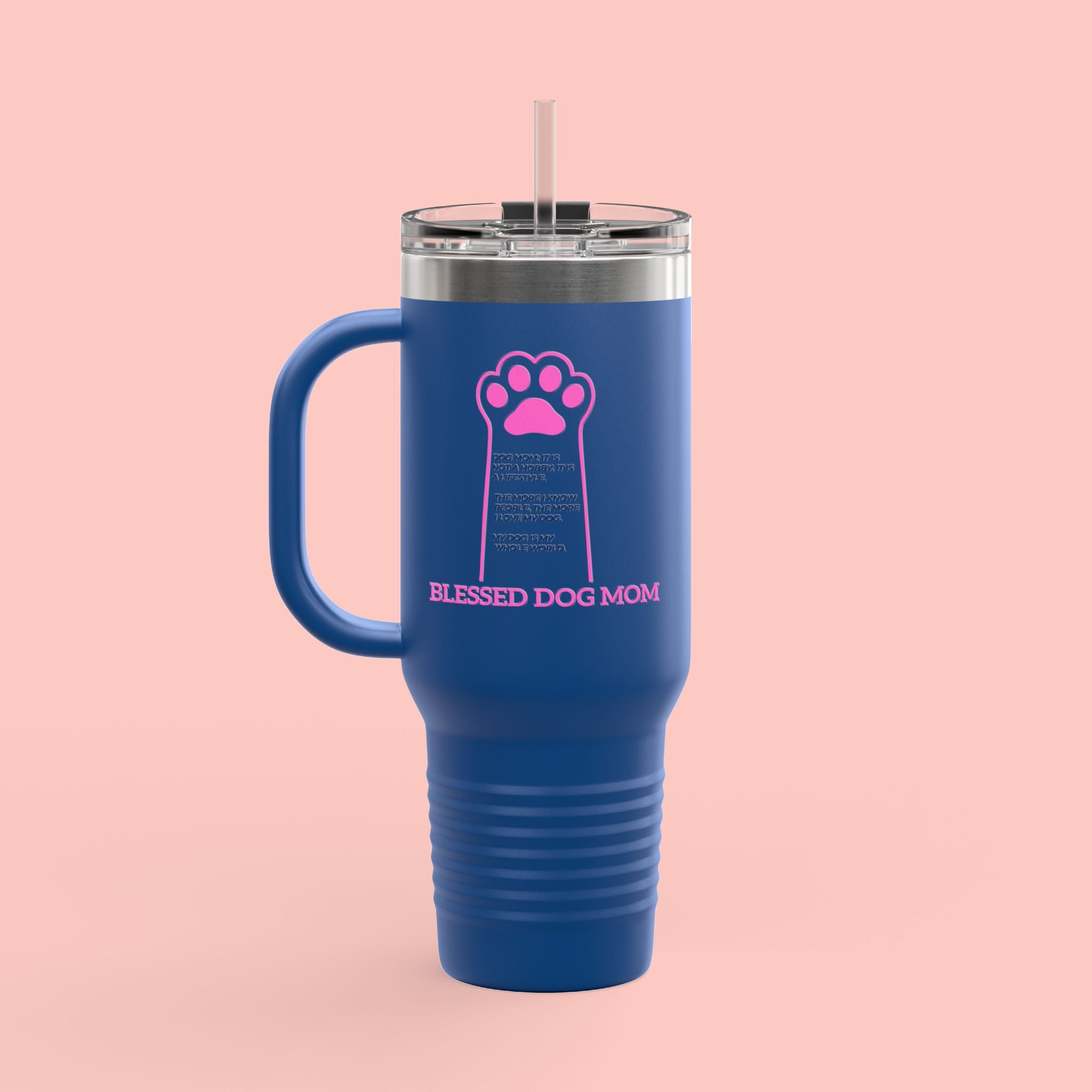40oz Insulated Travel Mug — 'Groovy Mom' Pink Retro Design