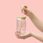 16oz Glass Sipper Tumbler — “Love Dogs” Botanical Design with Bamboo Lid & Straw