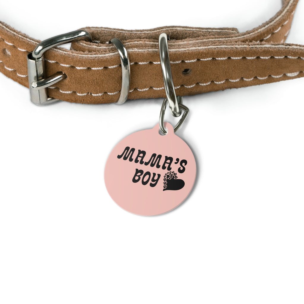 Pet Tag — “Mama’s Boy” Pink Round Dog/Cat ID Tag