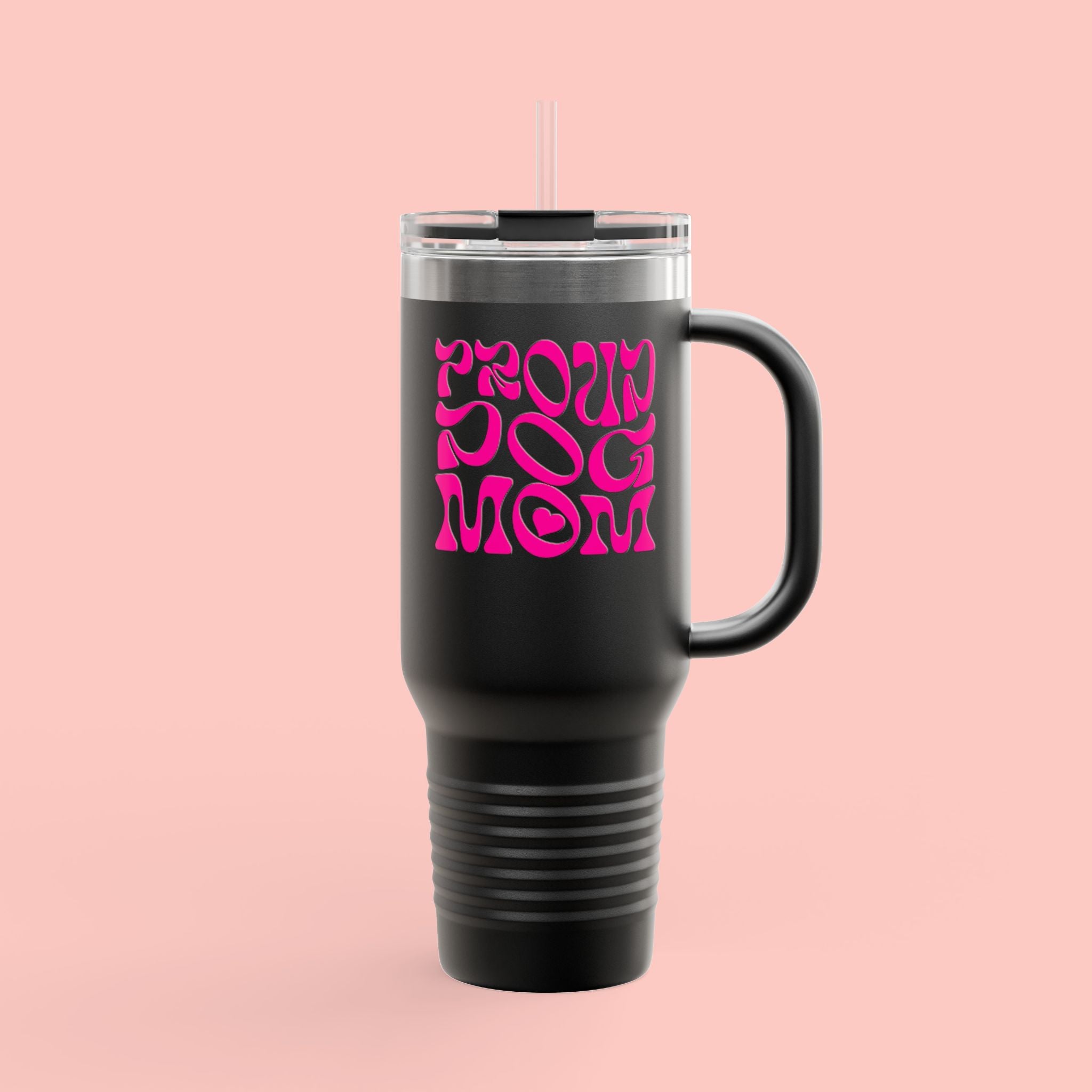 40oz Insulated Travel Mug — 'Groovy Mom' Pink Retro Design