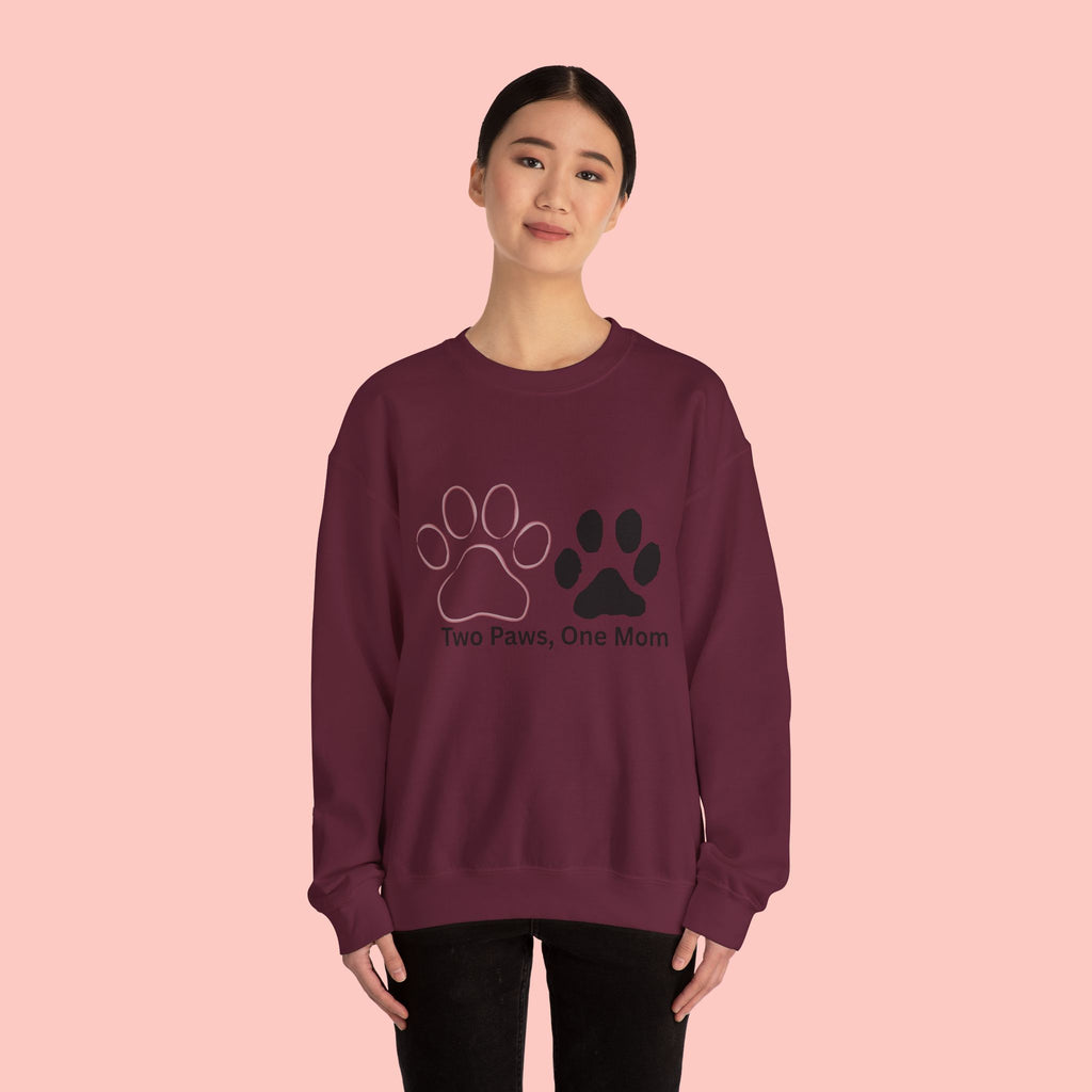 Crewneck Sweatshirt – "Two Paws, One Mom" Paw Print Mom Gift