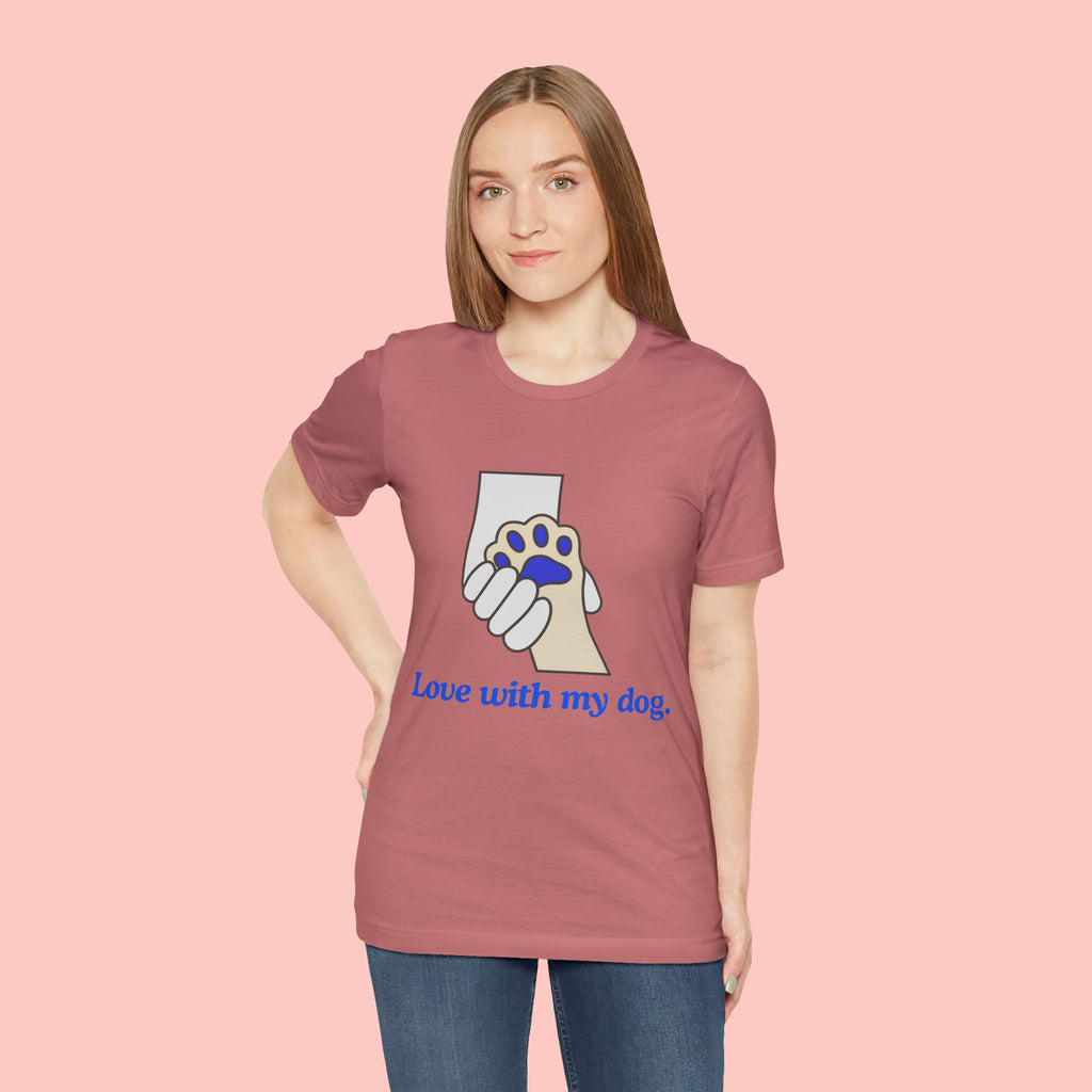 Dog Lover T-Shirt — "Love with my dog." Paw Print Graphic