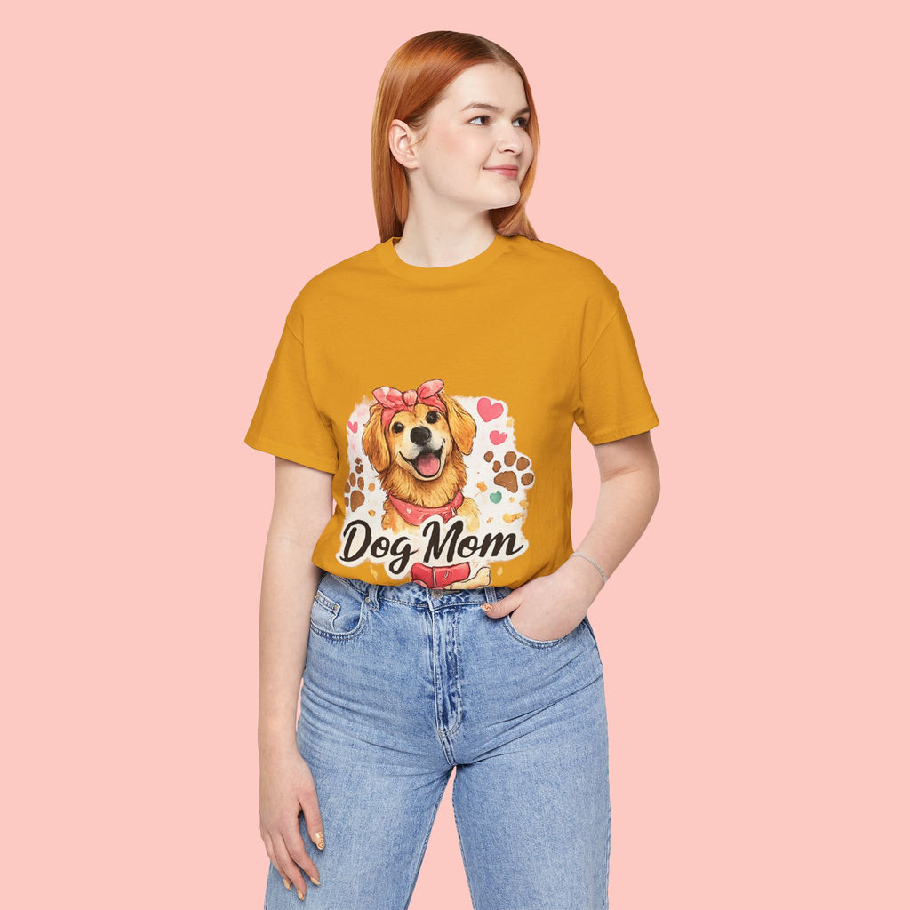 Dog Mom T-Shirt – Cute Golden Retriever Design with Hearts & Paw Prints