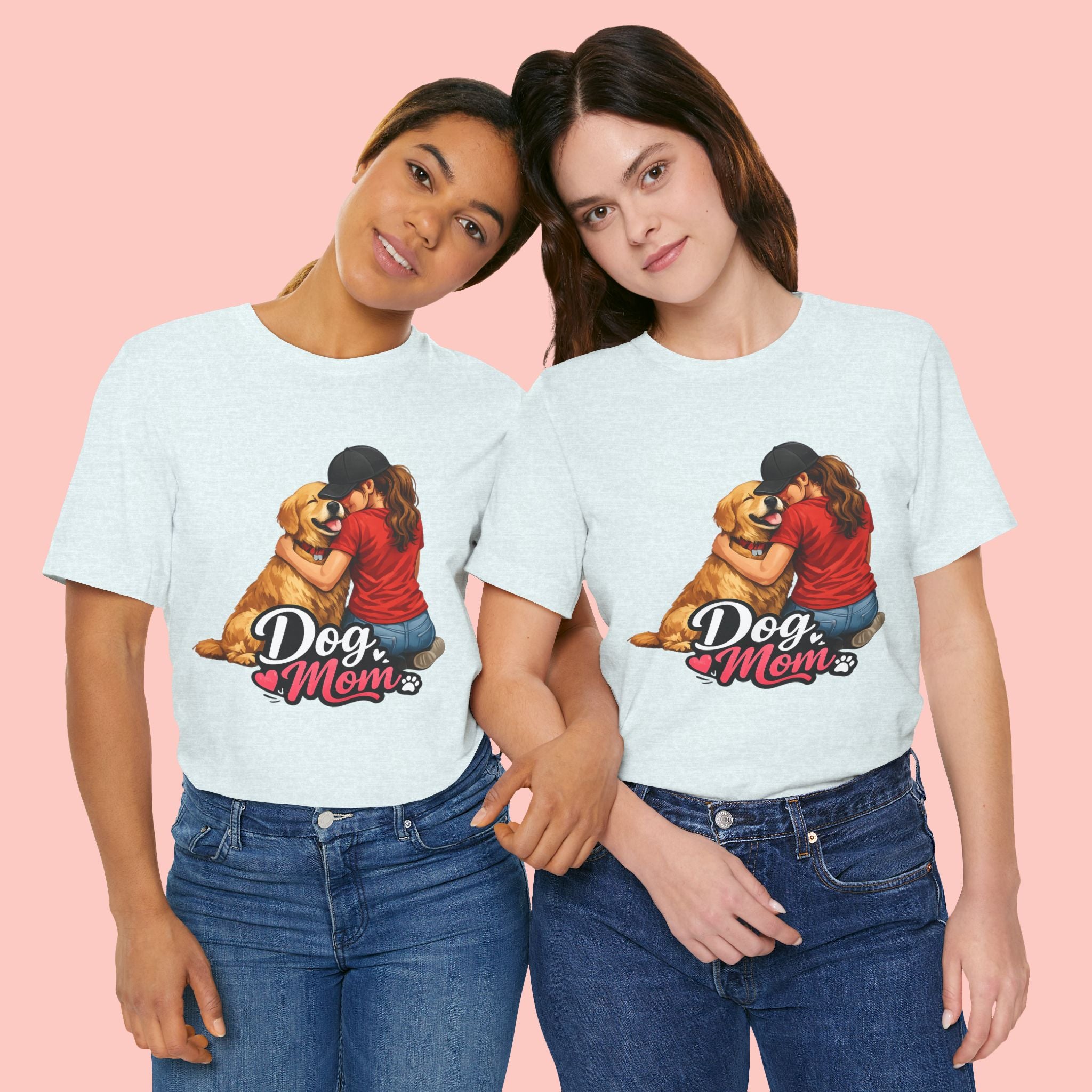 Dog Mom T-Shirt - Cute Woman Hugging Golden Retriever Tee