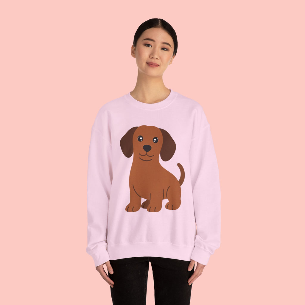 Cute Brown Puppy Sweatshirt — Cartoon Dachshund Crewneck for Dog Lovers