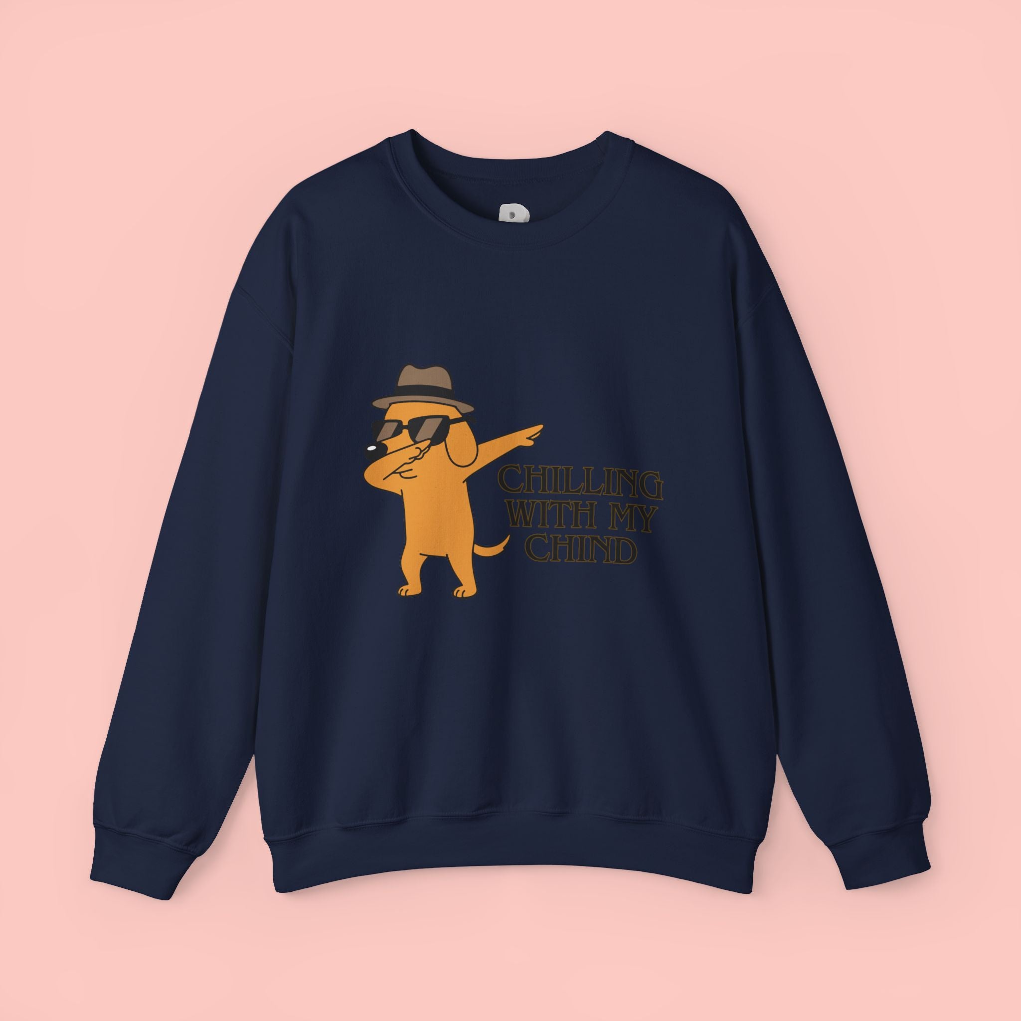 Chilling With My Chind Crewneck Sweatshirt — Funny Dab Dog Graphic Sweatshirt