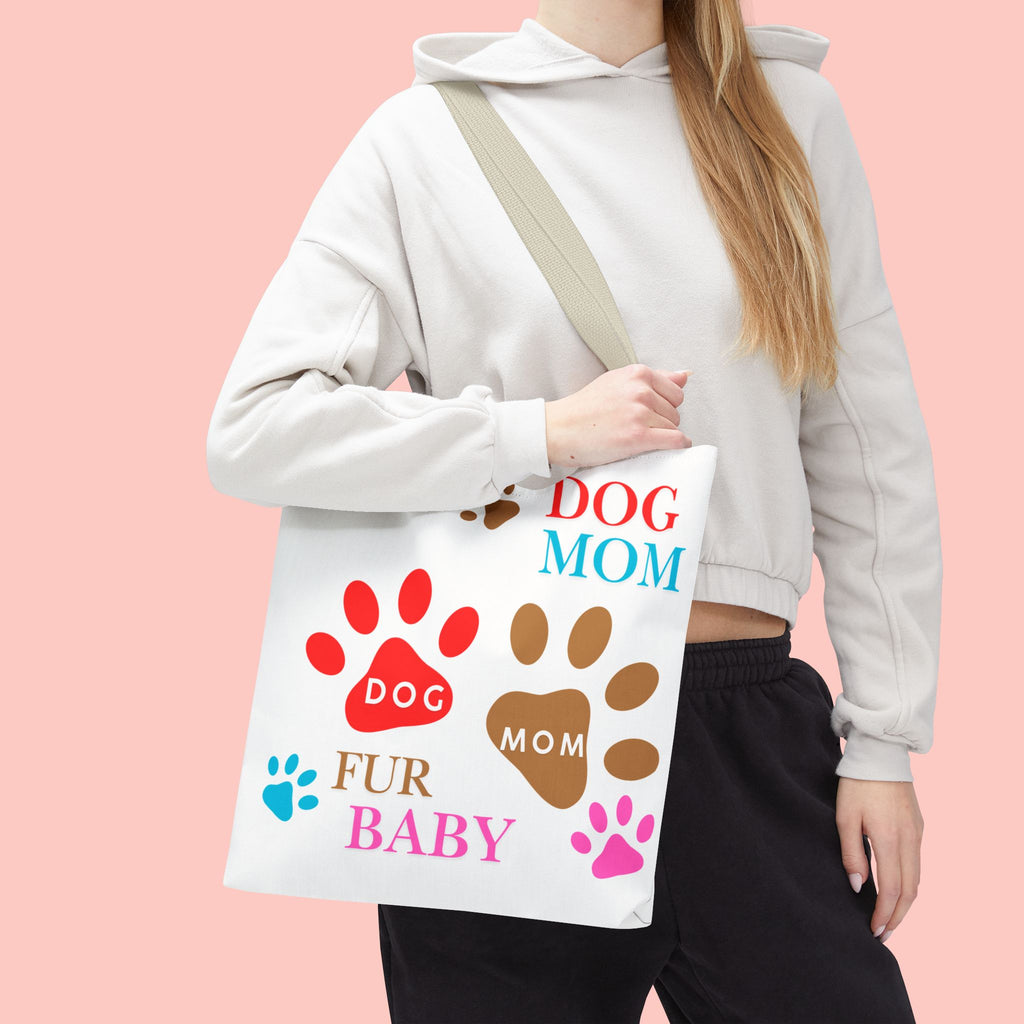 Dog Mom Tote Bag – "Fur Baby" Paw Print AOP Tote