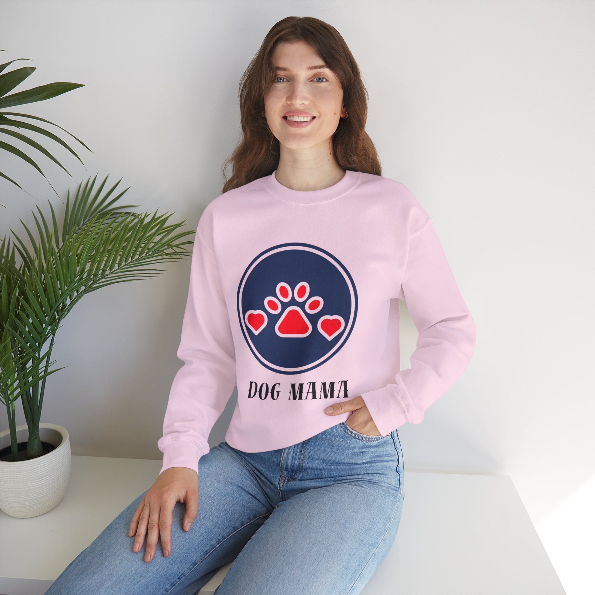 Dog Mama Crewneck Sweatshirt — Paw Print Heart Graphic