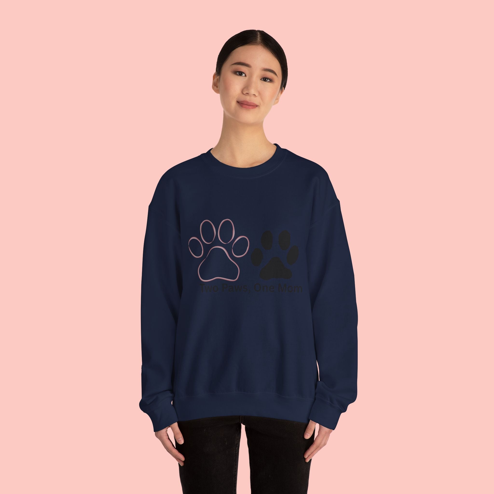 Crewneck Sweatshirt – "Two Paws, One Mom" Paw Print Mom Gift
