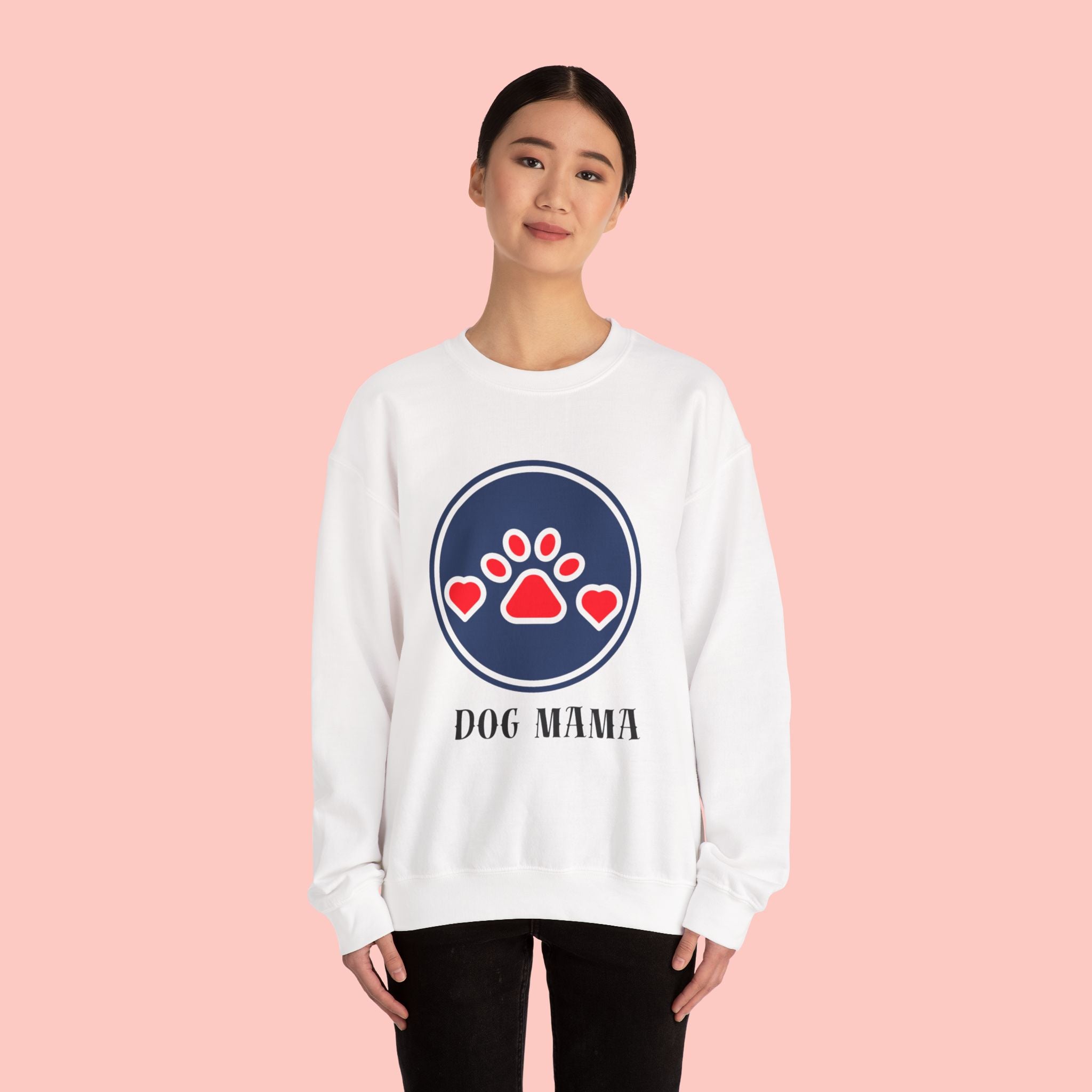 Dog Mama Crewneck Sweatshirt — Paw Print Heart Graphic