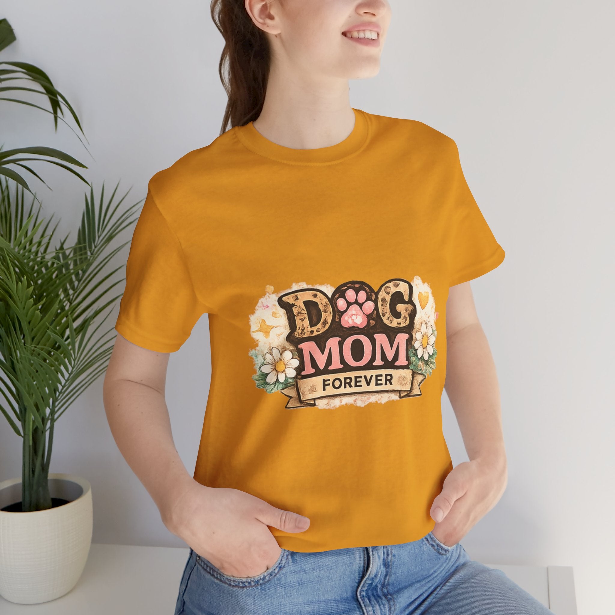 Dog Mom Forever T‑Shirt — Floral Paw Print Tee for Pet Lovers