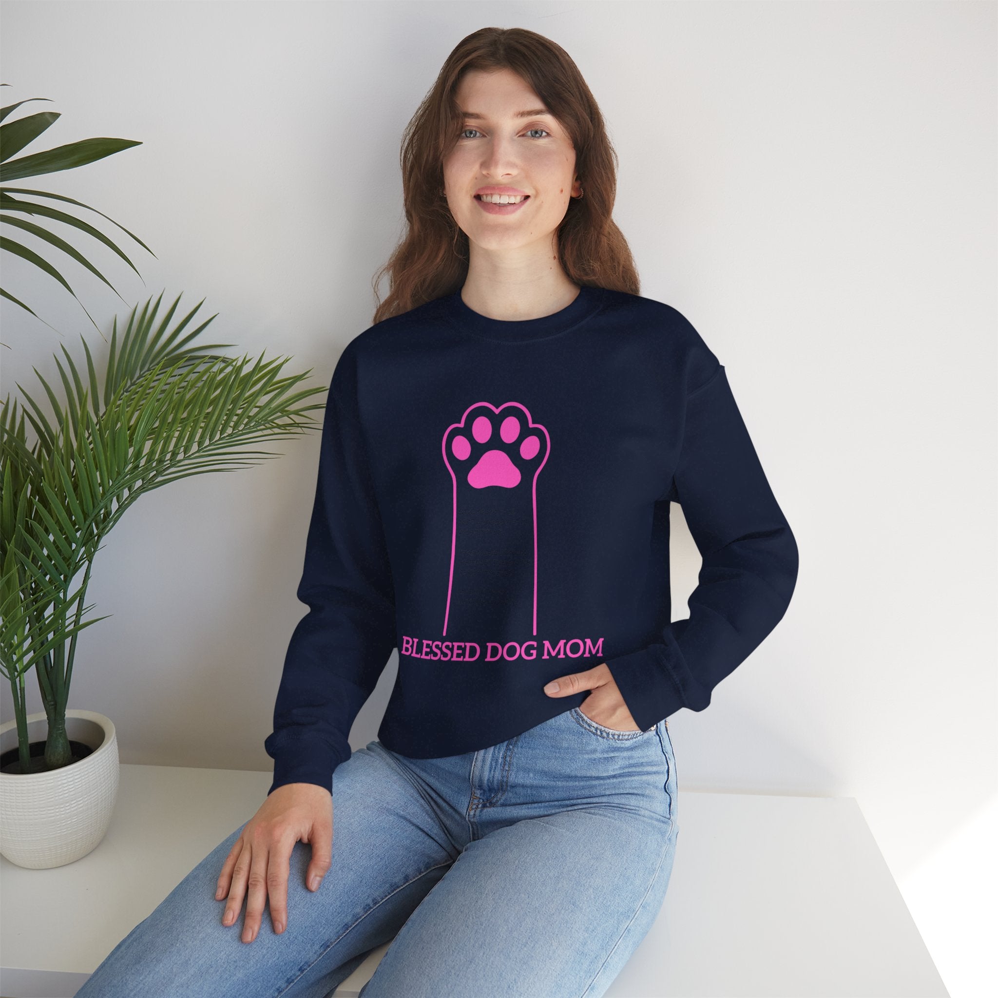 Blessed Dog Mom Crewneck Sweatshirt — Pink Paw Memorial Pullover