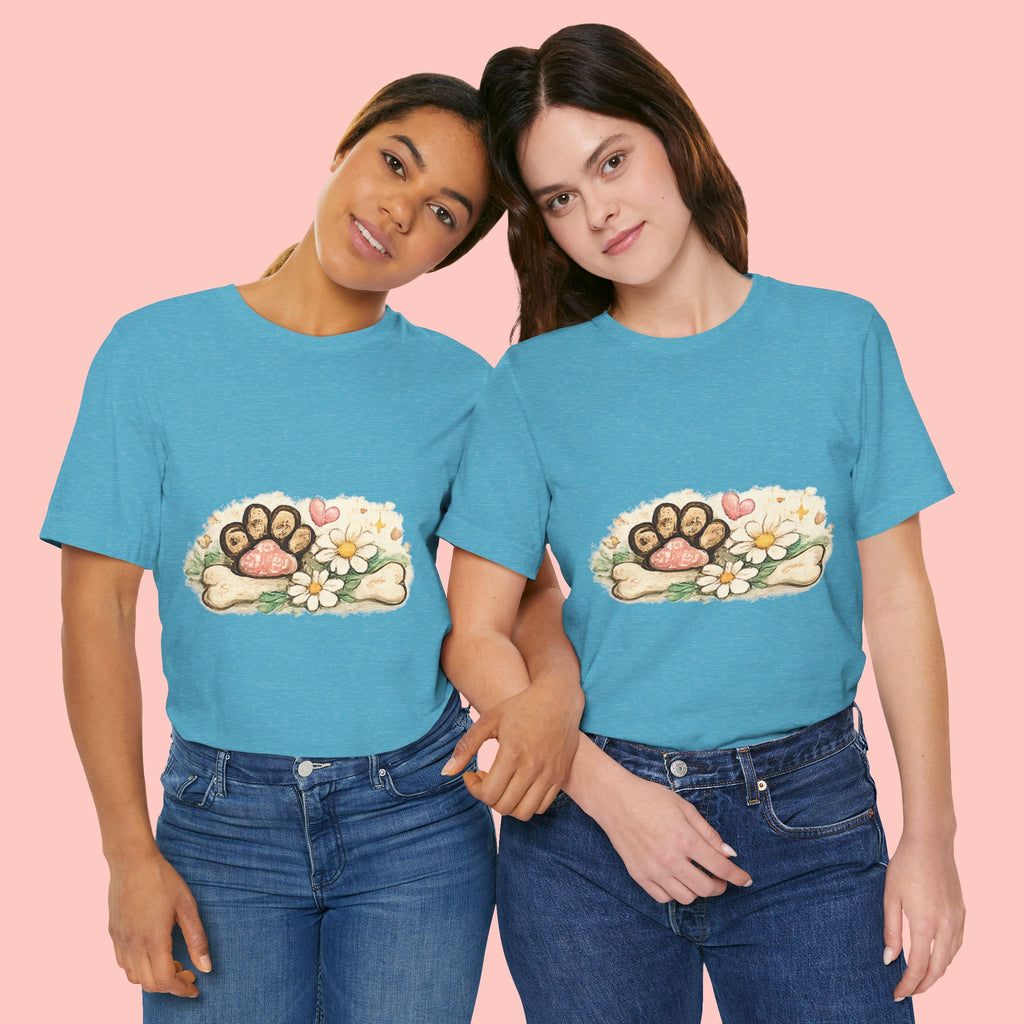 Dog Paw Floral T-Shirt — Cute Paw Print, Bone & Daisies Tee
