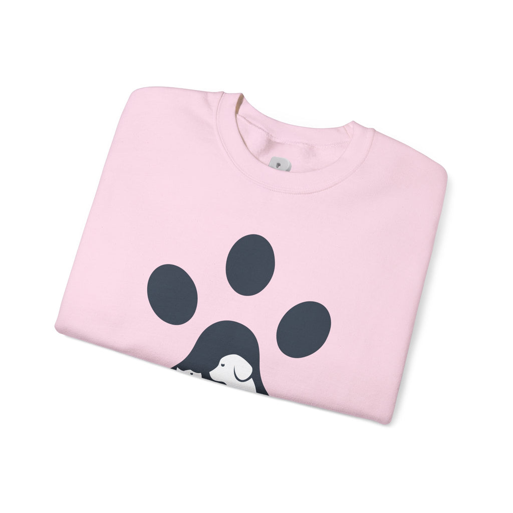 Dog Mom Crewneck Sweatshirt - Paw Print & Silhouette Graphic