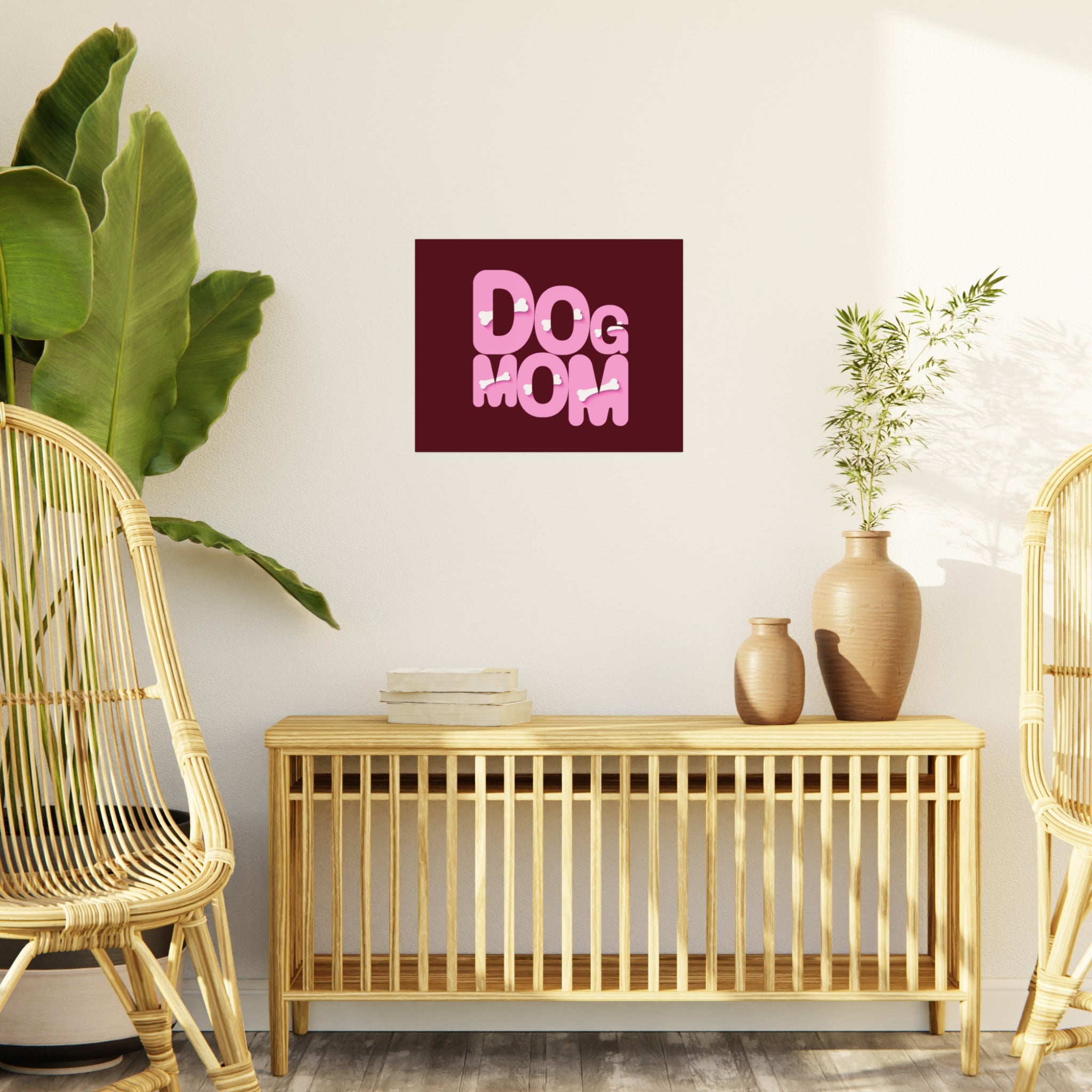 Dog Mom Foam Board Sign — Pink Bold Typography with Bone Accents