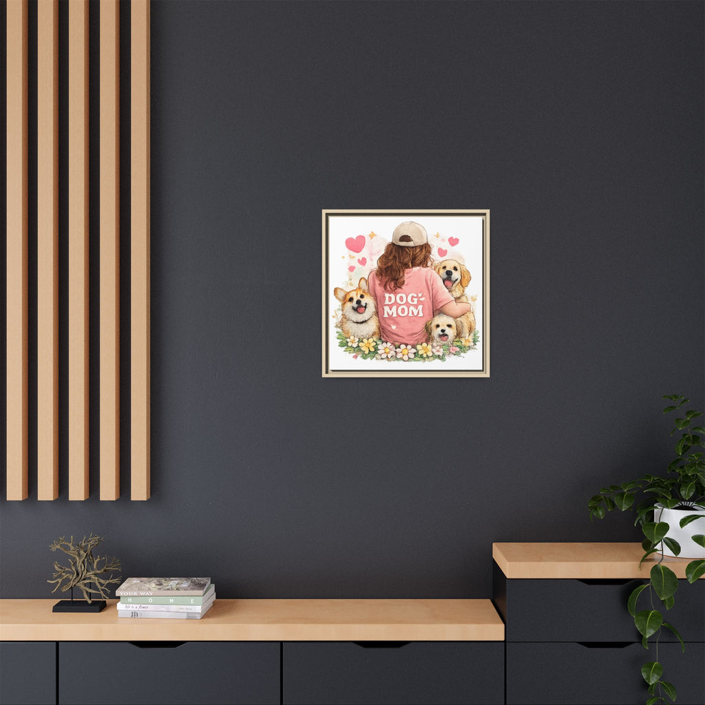Dog Mom Canvas Print — Framed Matte Wall Art with Cute Dogs & Hearts