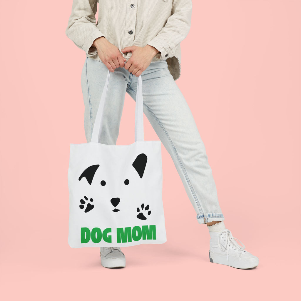 Dog Mom Canvas Tote Bag — Cute Paw Print Dog Face Tote for Pet Lovers