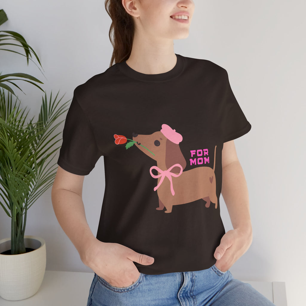 Mommy’s Dachshund Tee – Cute Dog with Rose “For Mom” Shirt