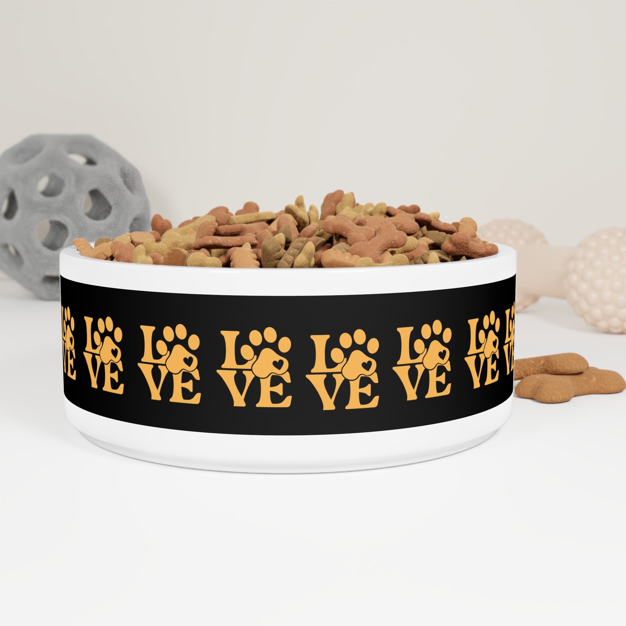 Love Paw Pet Bowl — Gold Paw Print Dog & Cat Feeding Dish