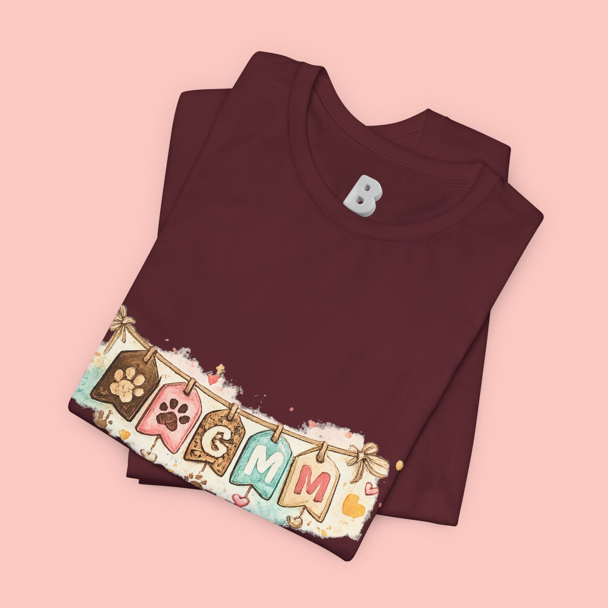 Pet Mom Banner Tee — Cute Paw Print "MOM" Graphic T-Shirt
