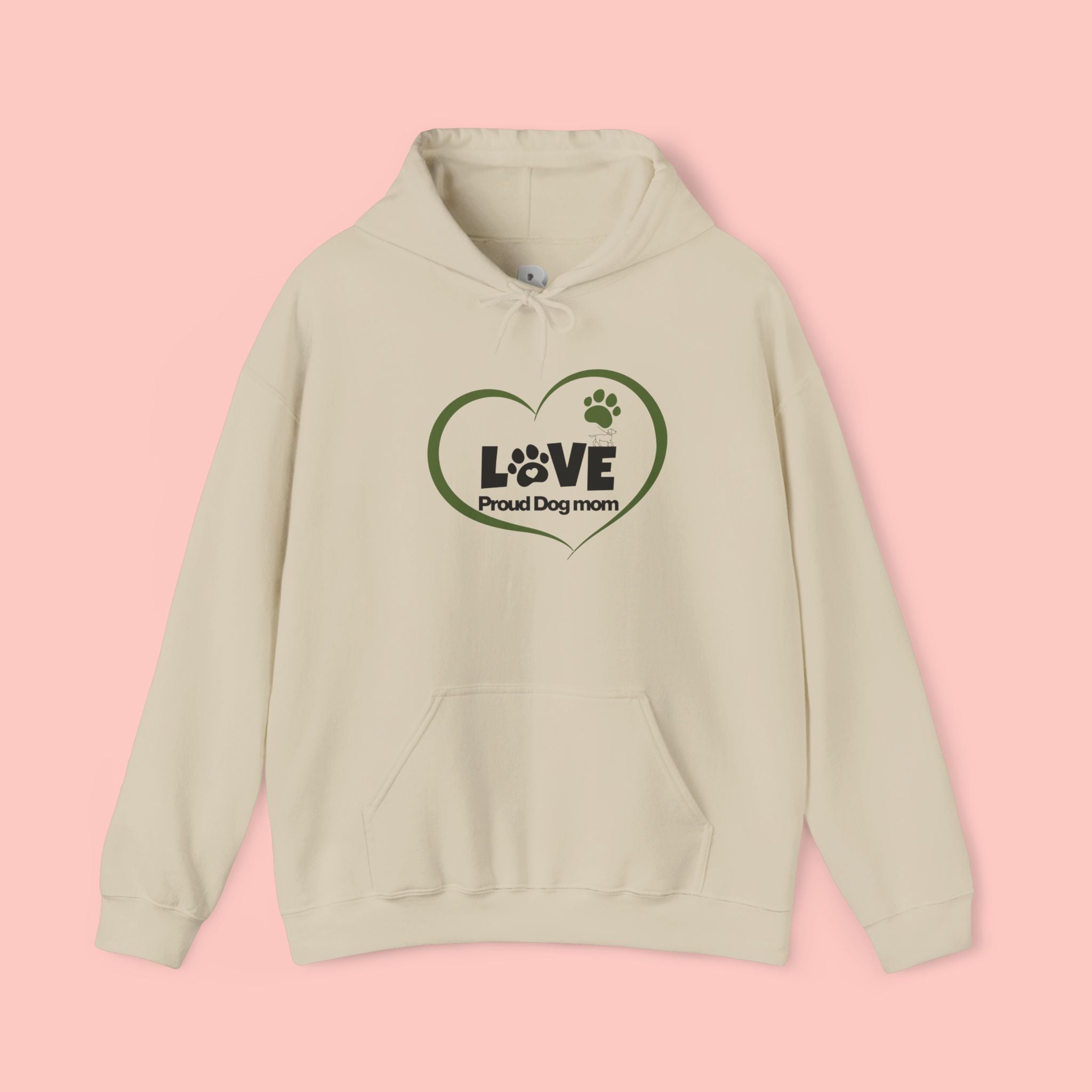 Dog Mom Heart Hoodie – "Love Proud Dog Mom" Paw Print Sweatshirt